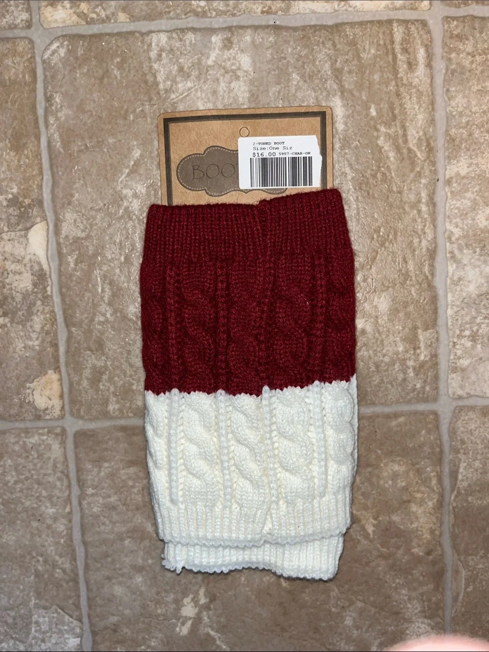 NWT C.C Two-Tone Cable Knit Boot Cuffs — Burgundy and White